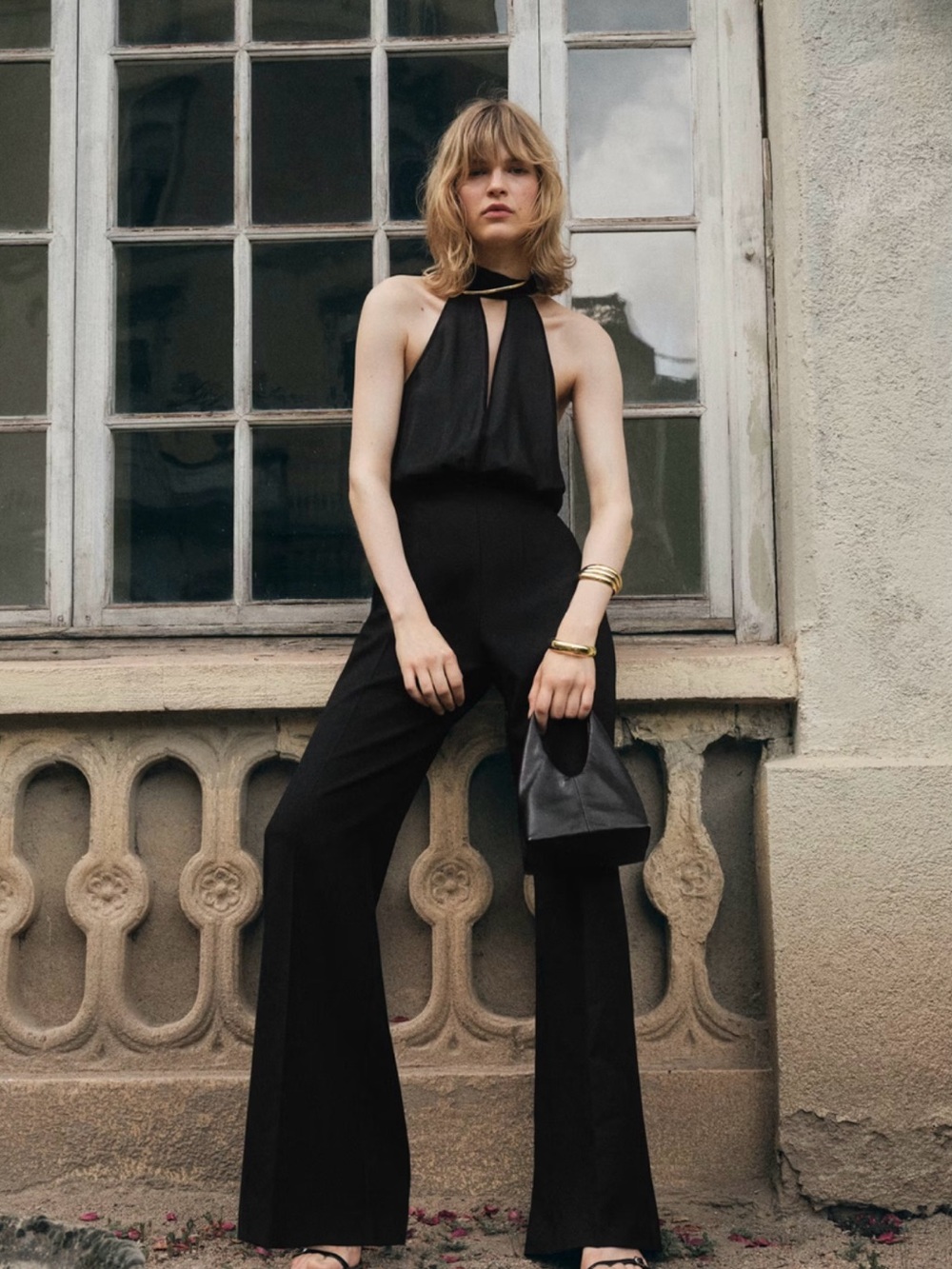 Mango Black Halter Wide-Leg Jumpsuit